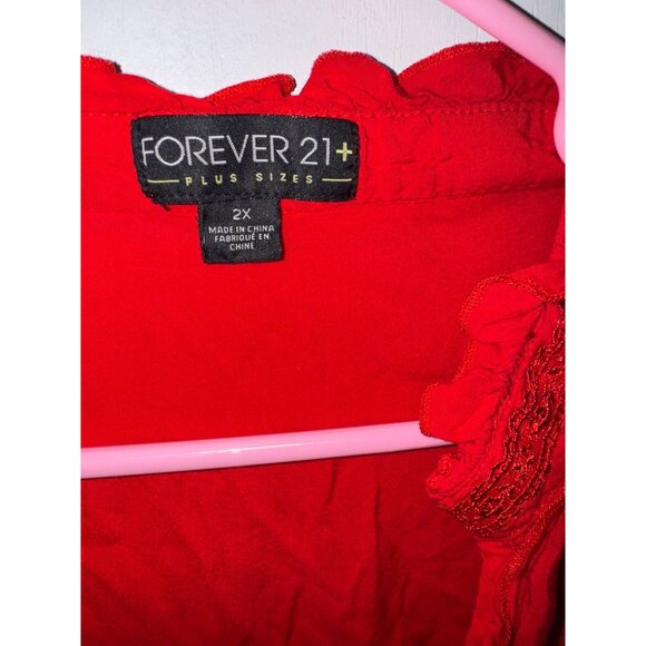 Forever 21+ Red Ruffle-Trim Lace Detail Sleeveless Tunic Top 2X - Picture 2 of 6